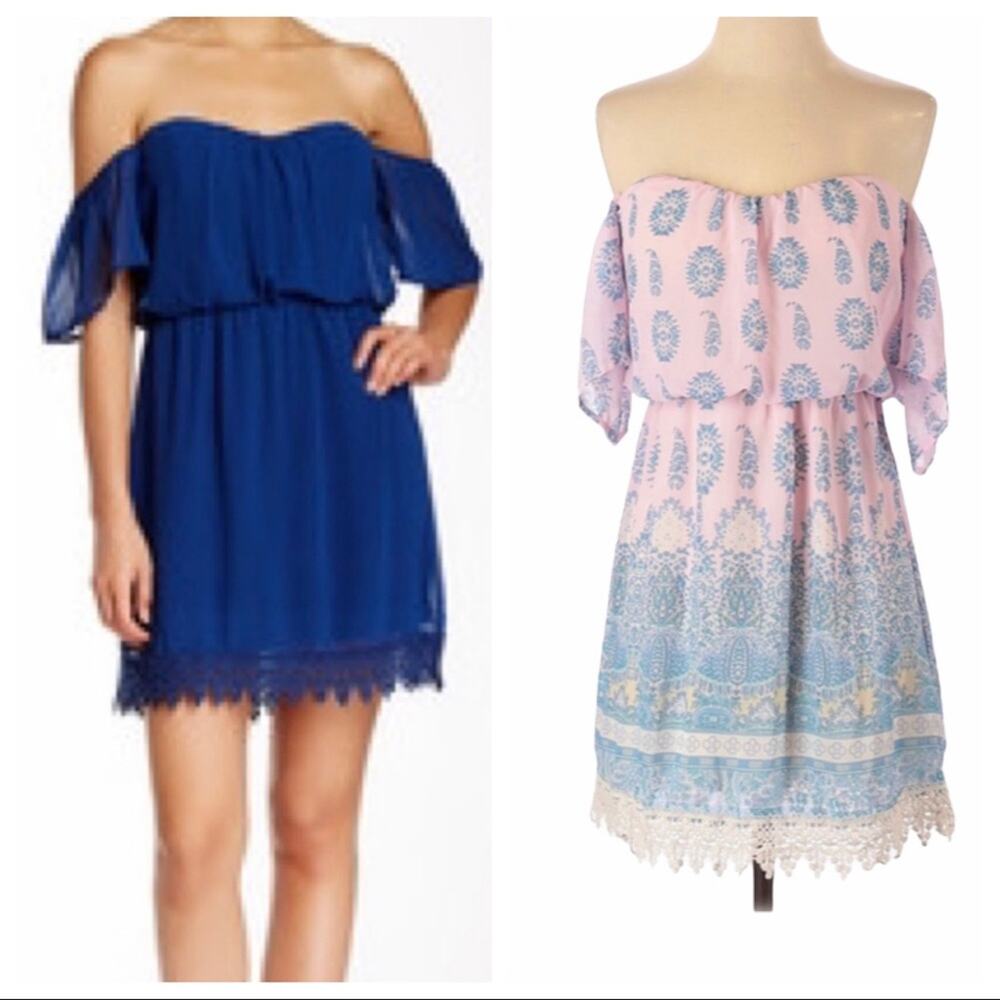 SOCIALITE Pink Paisley Off Shoulder Mini Dress